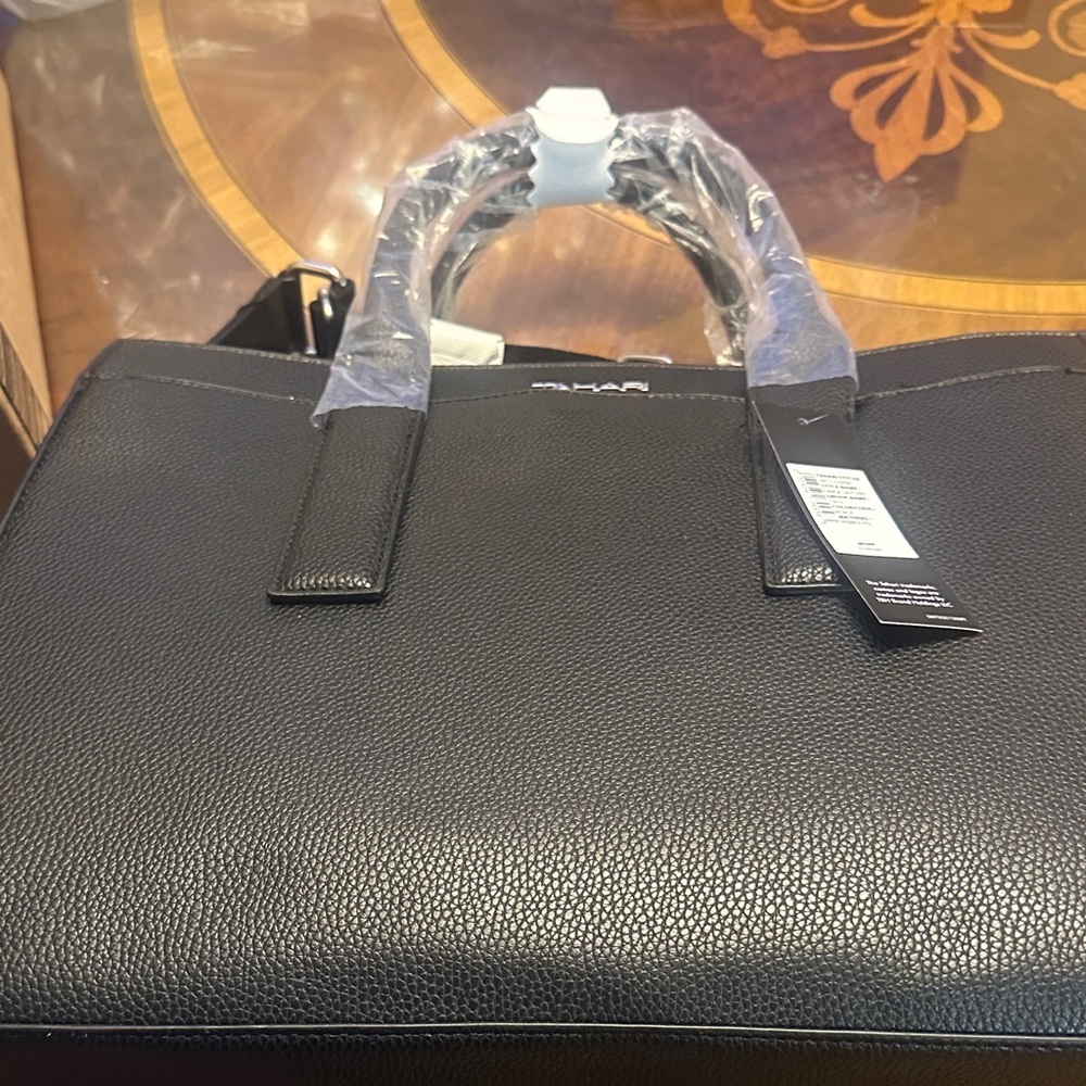 Dark Navy Structured Leather Briefcase Tote